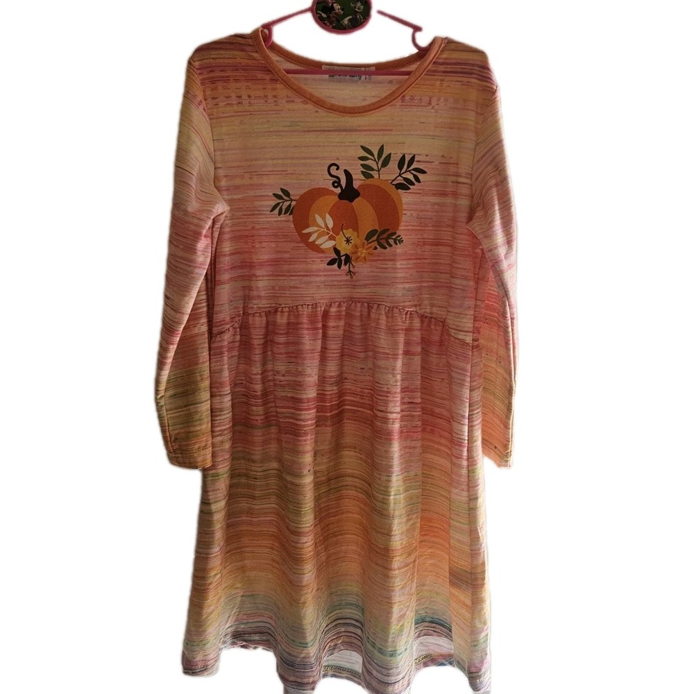 Sunshine Swing Pumpkin Dress Girl's Size 8‎ Fall Autumn Striped Long Sleeve
